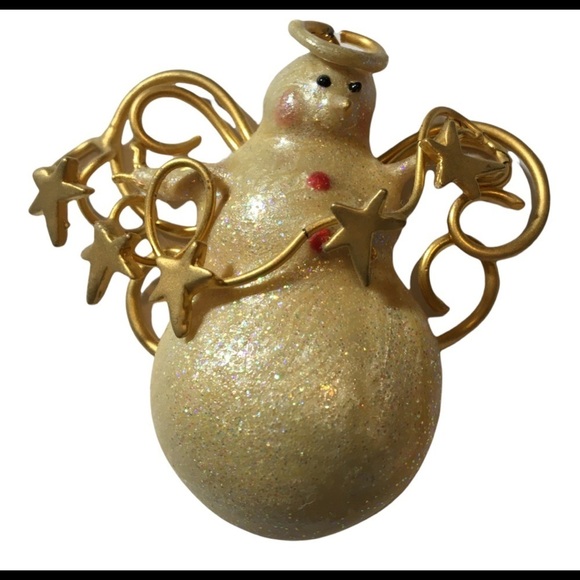 Vintage Christmas Snowman Angel with Halo pearl white and gold color - Picture 2 of 8